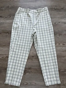 Banana Republic Hayden Pant Womens 16 Ivory Plaid Elastic Waist Ankle Length New - Picture 1 of 17