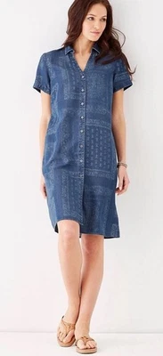 J. Jill Tencel Indigo Print Shirtdress Chambray Sz M Tall Paisley Bandana Print - Image 1 of 4
