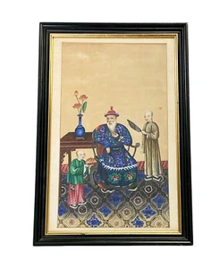 #6029 Frühes 19. chinesisches Export Pith Gemälde 16,75" H gerahmt - Bild 1 von 8