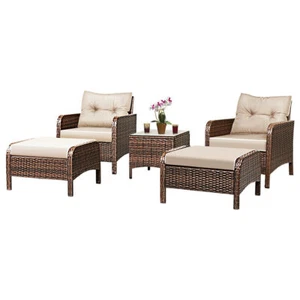 Costway 5PCS Patio Rattan Wicker Furniture Set Sofa W/ Cushions Outdoor Brand - Picture 1 of 6