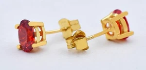 LAB CREATED 2.38 Cts PADPARADSCHA SAPPHIRE STUD EARRINGS SOLID .925 SILVER -NWT - Picture 1 of 5