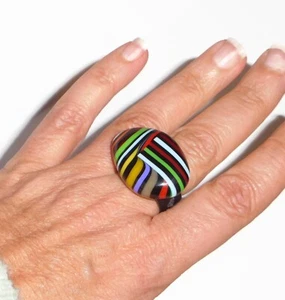 Sobral Rolling Stone Away Vibrant Night Stripe Artist Made Ring Size 8.5 - Picture 1 of 7