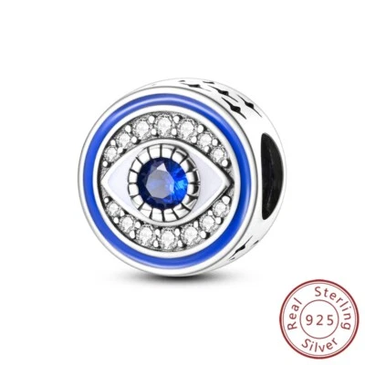 MULA Frauen 925 Sterling Silber DIY Charm Blau CZ Guard Eye Bead Für Armbänder - Bild 1 von 4