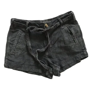 AEO American Eagle Outfitters Womens Sz 4 Linen Blend Shorts Tie Belt Charcoal - Picture 1 of 10