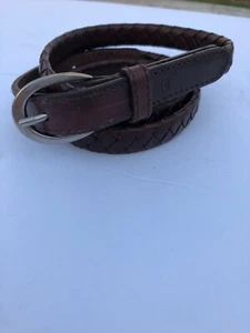 CHAPS by Ralph Lauren WOMEN'S MEDIUM Braided Weave & Faux Leather Brown BELT - Picture 1 of 6