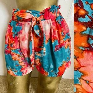 NWOT Coral and Turquoise Boho TIE-DYE Pull-On SHORTS Size Medium - Picture 1 of 7