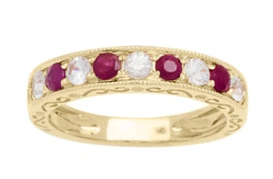 10k Yellow Gold Vintage Style Genuine Ruby Wedding Anniversary Band - Picture 1 of 5