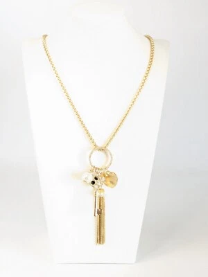 Thalia Sodi Gold Tone Necklace with Tassel Key Heart and Rhinestones - Image 1 of 4