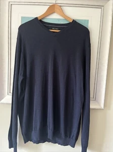 Men’s Bellino Navy V Neck 100% Merino Wool Jumper - Picture 1 of 7