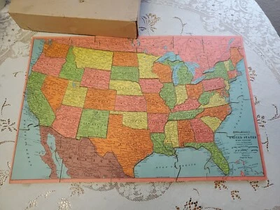 Vintage Map of the United States Jig Saw Puzzle on Plywood Joseph Straus - Image 1 of 4