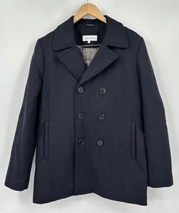 Calvin Klein Men's Navy Peacoat Sz Small Double Breasted Wool Blend *See Details - Picture 1 of 10