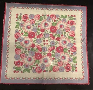PAÑUELO VINTAGE TELA BORDES ROSADOS FLORAL 11,5 X 12 PULGADAS TAMAÑO - Imagen 1 de 1