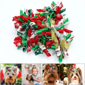 10pcs Christmas Dog Hair Bows Rubber Bands Pet Cat Xmas Accessories Headdress - Picture 1 of 12