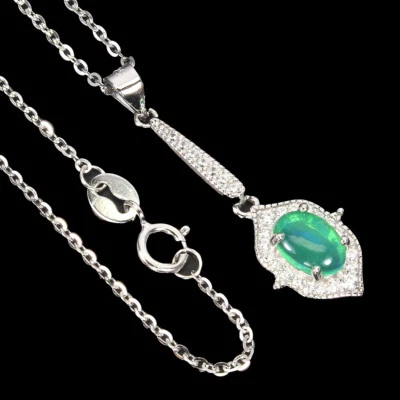 Collana In Argento Sterling 925 Con Opale Di Fuoco Gemma Simulata Cz 7x5mm - Immagine 1 di 4