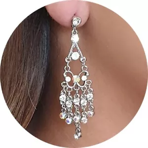 Elegante Plata Aurora Mariposa Pendientes De Gota Con Swarovski Ópalo Cristales - Foto 1 di 11