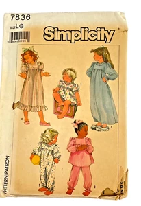 Simplicity Sewing Pattern 7836 Children's Nightwear Vintage 1986 Uncut - Picture 1 of 5