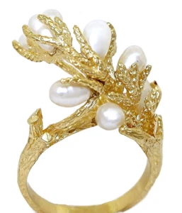 14 Karat Gelbgold Süßwasser Reisform Perlen, in Astform Ring - Bild 1 von 11