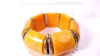 Lee Angel Women's Marble Resin Cube Gold Spacer Bracelet NWT 187 peach swirl - Image 1 of 4