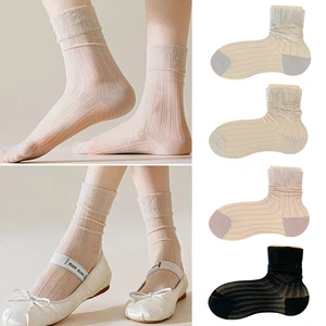 Calze pizzo Lolita Jk caviglia estive calze sottili estive trasparenti tinta unita casual - Foto 1 di 18