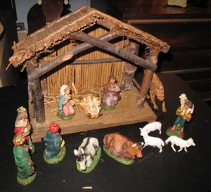 ITALY Old Mid Century Nativity Manger w/ Holy Family 3 Kings Shepherd Animals - Picture 1 of 17