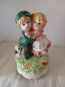 Porcelain Boy And Girl, Rotating Music Box Vtg- Works!, Original Artmark, Japan  - Picture 1 of 3