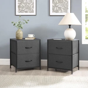Fabric Nightstand W/ USB Storage Removable Drawers Bedroom Organizer 2-Pack - Picture 1 of 10