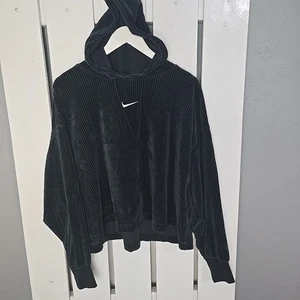Nike Hoodie Center Swoosh Black Ribbed Cropped Hoodie 2XL Athleisure Sporty - Picture 1 of 8