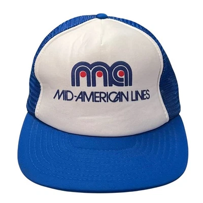 Gorra de Camionero Speedway "Mid-American Lines" de Colección Gorra Snapback Azul Blanco Años 80 Foto 1 de 4