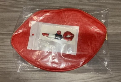 NUEVO BOLSO COSMÉTICO MAQUILLAJE TARTA MUJER LABIOS ROJOS Y ALFILERES LÁPIZ LABIAL 💋💄 Foto 1 de 4