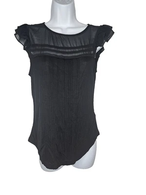 Blusa H&M Negra Manga Volantes Transparente Para Mujer Talla Pequeña Nueva con Etiquetas Trabajo Fiesta Top Foto 1 de 4