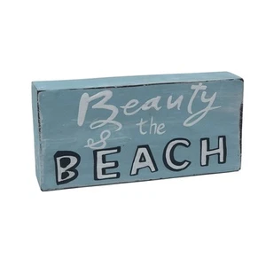 Beauty The Beach Block Sign Table Home Decor Coastal Nautical 6 x 1.25 x 2.75 - Picture 1 of 1