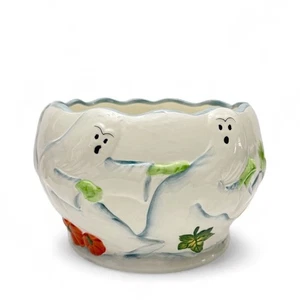 Süße olivfarbene Designs Halloween Geister Keramik Bonboniere Jardiniere Übertopf - Bild 1 von 9