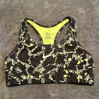 NIKE Pro DRI-FIT  Sports Bra Womens Size Small Black Brown Neon Green Camo - Image 1 of 4