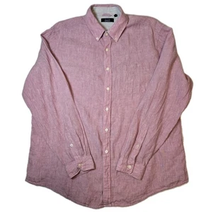 Blue Saks Fifth Ave Men's XXL 100% Linen Long Slv Button-Down Dress Shirt Salmon - Picture 1 of 10