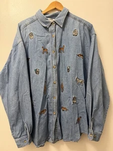WWF World Wildlife Fund Vintage Panda Zebra Denim Button Down Shirt Size 26 / 28 - Picture 1 of 8