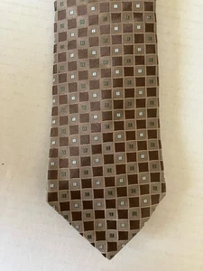 Murano Modern Men's Necktie Tie Silk Brown Tan Blue Checkered Made in USA 58" - Picture 1 of 7