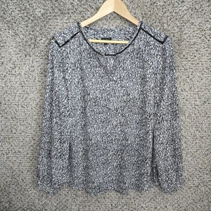 Talbots Top Damen Large schwarz bedruckt V-Ausschnitt Langarm Bluse Popover Damen - Bild 1 von 7