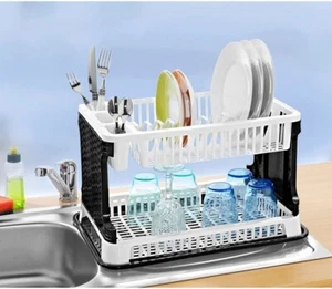 Scolapiatti In Plastica 2 Ripiani Piatti Posate Bicchieri Cucina Con Vaschetta - Foto 1 di 9