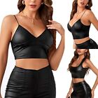 Sexy Women's Wet Look Shiny Crop Top Gothic Punk Streetwear Patent Leather