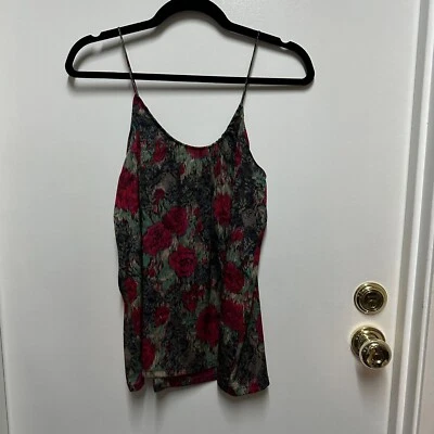 Tucker Silk tank top with roses spaghetti strap size P - Image 1 of 4