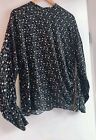 ISABEL MARANT black floral 100% silk tunic blouse top balloon-sleeve French40 L