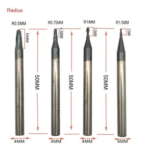 4Pcs HRC45 Radius 0.5mm~1.5mm CNC Tungsten Ball Nose End Mills 2-Flute Ball Head - Picture 1 of 5