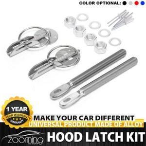 Silver Alloy Steel Mount Bonnet Hood Pins Lock Latch Kit Racing Car Universal - Bild 1 von 11