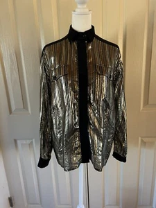 Vintage gold und schwarz gestreifte Bill Blass Bluse Blassport 80er S-M Langarm - Bild 1 von 10