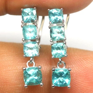 Sin Calentar Azul Apatita Pendientes 925 Plata de Ley Bañado en Oro Blanco - Imagen 1 de 4