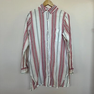 Gap Body Pink/White Long Sleeve Button Up Stripe Sleep Shirt Size S - Image 1 of 4