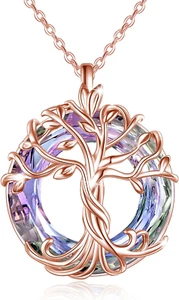 Family Tree of Life Pendant Necklace for Women with Austrian Crystal 925 Sterlin - Picture 1 of 12