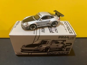 1/64 POP RACE PR64 #130 PORSCHE RWB 997 SILVER WITH BLACK TRIM SEALED - Picture 1 of 5