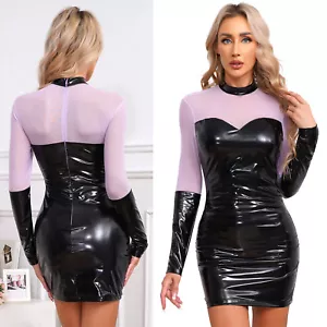 Women's Dresses Party Dress Patchwork Costume Halloween Outfits Patent Leather - Picture 1 of 23