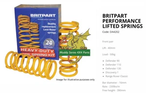 Britpart Yellow Land Rover Defender Discovery RRC Springs DA4202 +2 Front - Picture 1 of 2